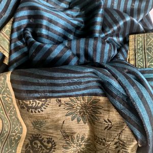 Blue and Black Stripes  Chanderi Silk saree