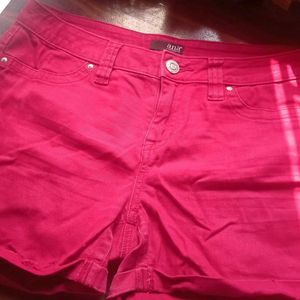 Maroon Res Colour Denim Shorts