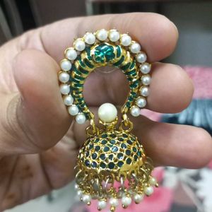 Green And Golden Ethnic Jhumka