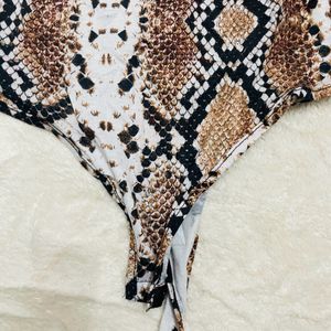 Offshoulder Snake Print Bodysuit