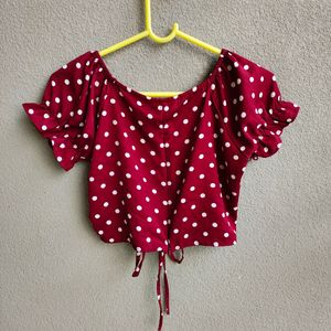 Red Polka dot Tie-up Crop Top