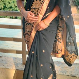 Black Golden Embroidered Saree With Blouse