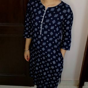 Melange Women Blue Viscose Printed Straight Kurta