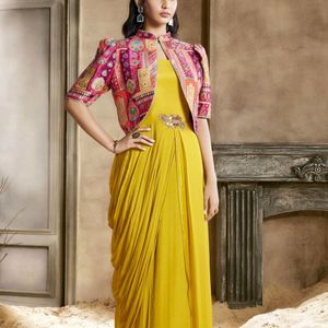 Art Silk Anarkarli Suit With Banarasi Jacket