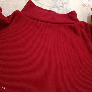 High Neck Maroon Top