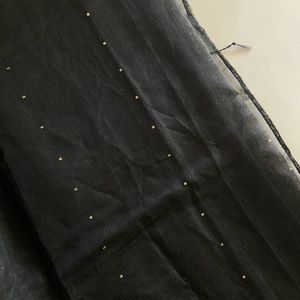 Soft Net Cota Saree Black (With Blouse Material)