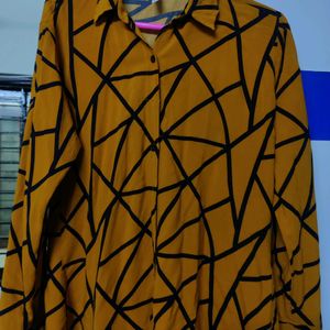 Mustard With Dark Blue Abstract Print Shirt.