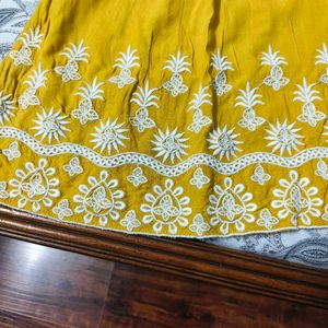 Mustard Tunic With Beautiful White Embroidery