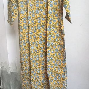 Anouk Yellow And Blue Printed Cotton Kurta