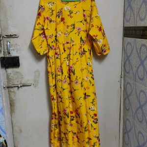 Yellow Floral Gown With Belt