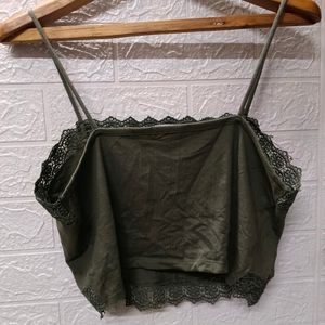 Spaghetti Olive Crop Top