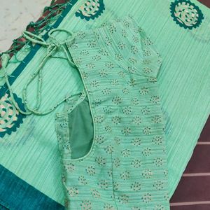 Daily Wear Green Colour Cotton Saree With Blouse