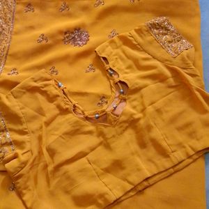 Orange Heavy Work Saree With Blouse