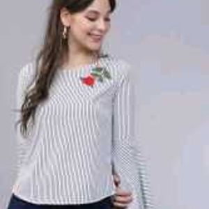 tokyo talkies rose floral printed black white top