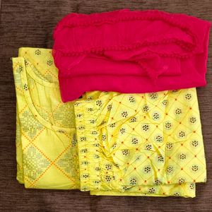 Cotton Printed Stitched Suit Set yellow Size L