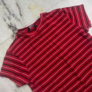 westside red striped fitted crop top