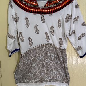 Embroidered With Mirror Work And Printed Tunic