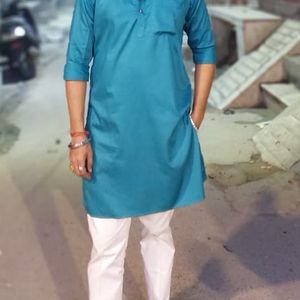 Cyan Sky Blue Kurta With White Pent