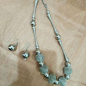 Silver Necklace and Earrings Set