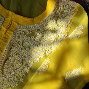 Yellow Chikankari kurta with inner