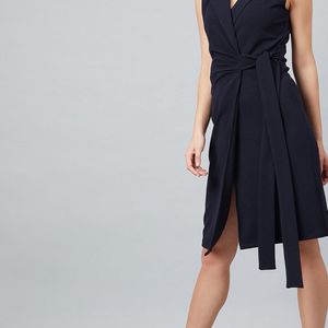 Athena Blue Off Center Blazer Dress Notch Collar