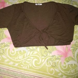 Brown Crop Tie Up Shrug, Xs Size