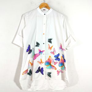 White With Butterfly Printed Long Shirts (Women's)