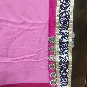 Fresh Pink Saree With Designer Blouse