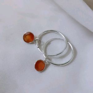 Pure Silver Sterling With Carnelian Hoops