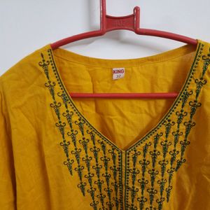 Yellow Kurti With Embroidery