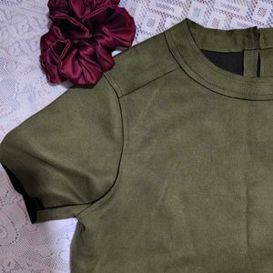 Olive Green Top With Lace Up Design