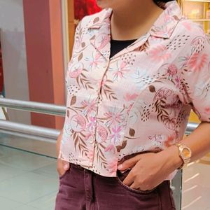 Flower Print Crop Shirt Top