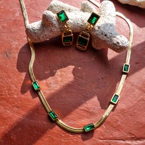 Emerald Stainless Steel Snake Chain Set