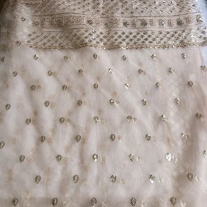 Nude Net Sequence Embroidered Saree (Women)