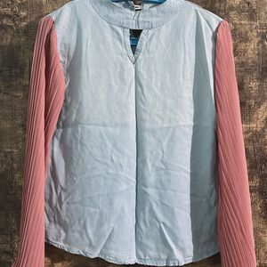 Flared Sleeve Light Denim Top