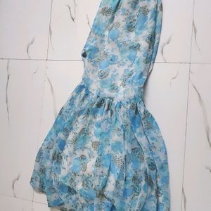 Stitched Pakistani Sky Blue Floral Printed Dress