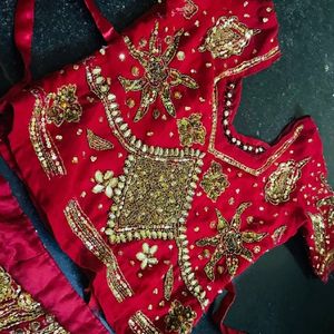 DIWALI OFFER 🎉Red & Gold Fishcut Lehenga