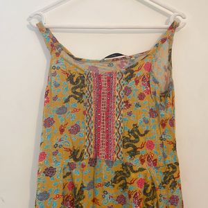 Floral Yellow A-Line Dress With Strapps