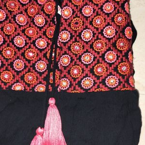 Black and Red Embroidered Women A line Kurta