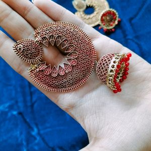 Traditional Golden Red Jhumka