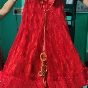 Cherry Red Stone Work Lehenga Only One Time Used