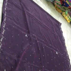 Purple Saree With Silver Zari