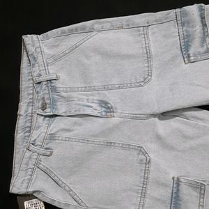 Ladies New Light Blue Cargo Jeans