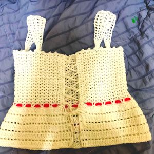 Lace Ruffle Bow Crochet Top