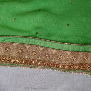 Green Pearl Saree With Blouse New