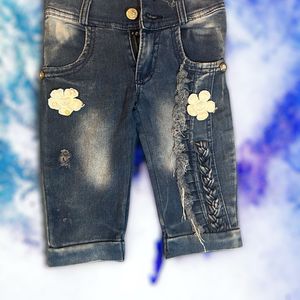 High Waist Denim Capri For 3-4 Years Girl