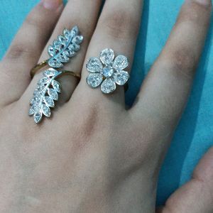 Two Finger Flower And Leaf  Ring