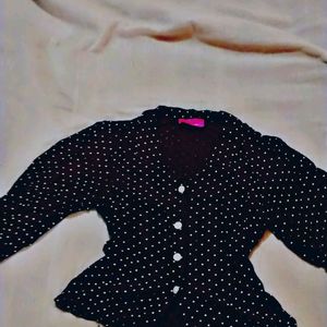 Polka Dot Black Crop Shirt For Women