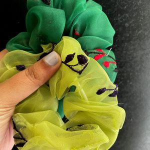 Pack of 2 Organza Scrunchie With Embroidery