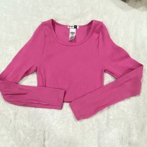 pep&co fitted pink full sleeves crop top